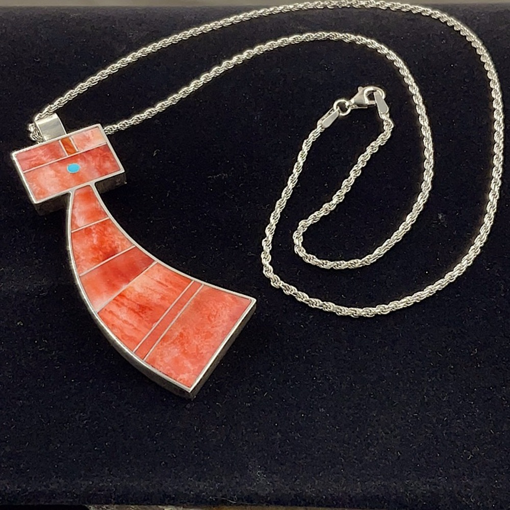 Vtg. 18” Sterling Silver Necklace With Pendant (2 3/4”L x1” W) - Picture 6 of 8